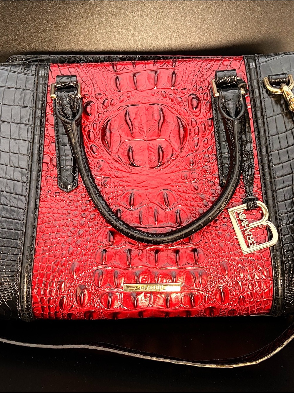 Brahmin Finley Vintage Red Stanza Small Leather Satchel Handbag Purse